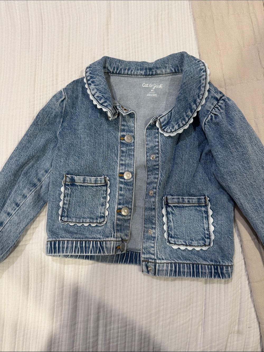 Cat & Jack Light Blue Denim Jacket with Scalloped Trim